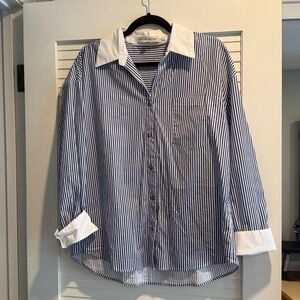 English Factory-Pinstriped Button-Down shirt-Size Small